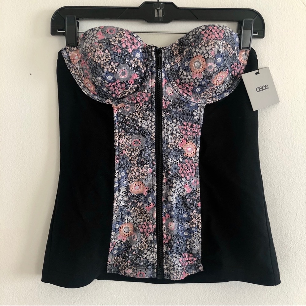 ASOS Floral Accented Stretch-Cotton Bustier US 10